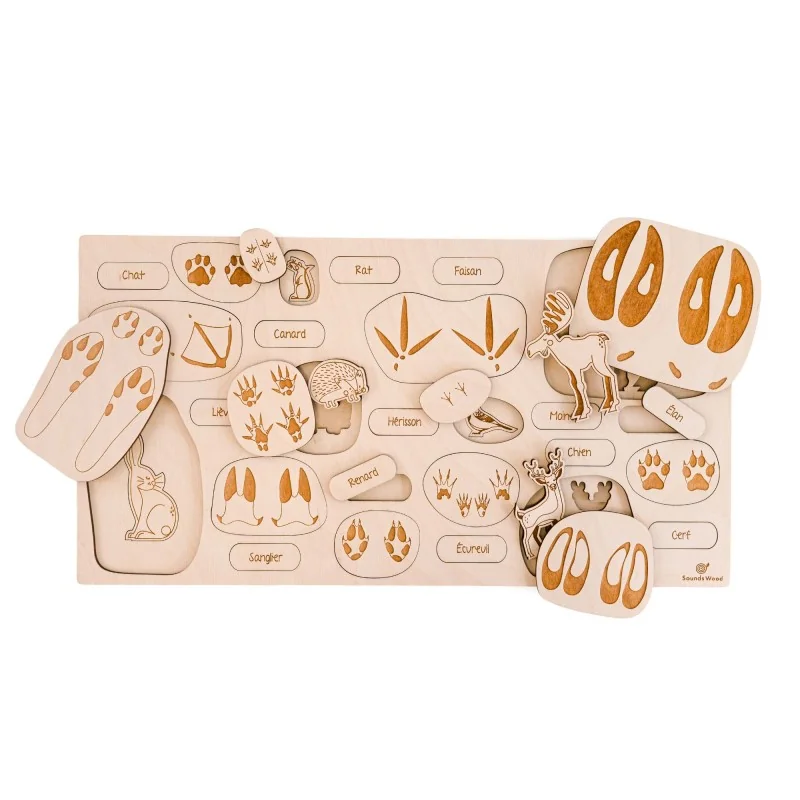 Puzzle éducatif en bois - les empreintes des animaux