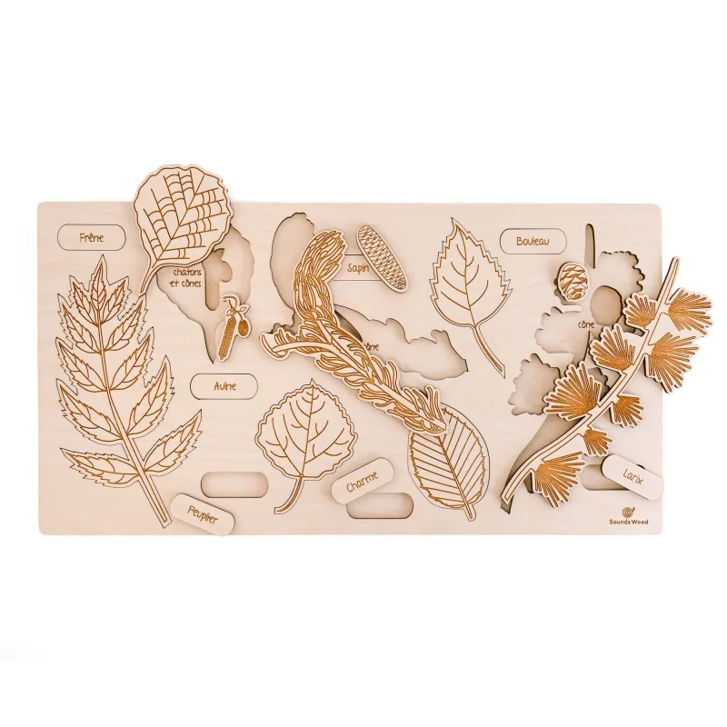 Puzzle éducatif en bois - Les feuilles et fruits des arbres modèle 2
