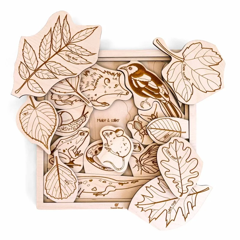 Puzzle éducatif en bois - Les feuilles et petits animaux de la forêt Puzzle éducatif en bois - Les feuilles et petits animaux de la forêt