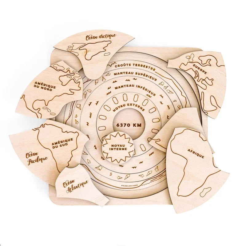 Puzzle éducatif en bois - La croûte terrestre et les continents Puzzle éducatif en bois - La croûte terrestre et les continents