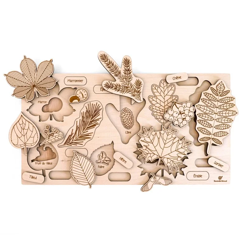 Puzzle éducatif en bois - Les feuilles et fruits des arbres