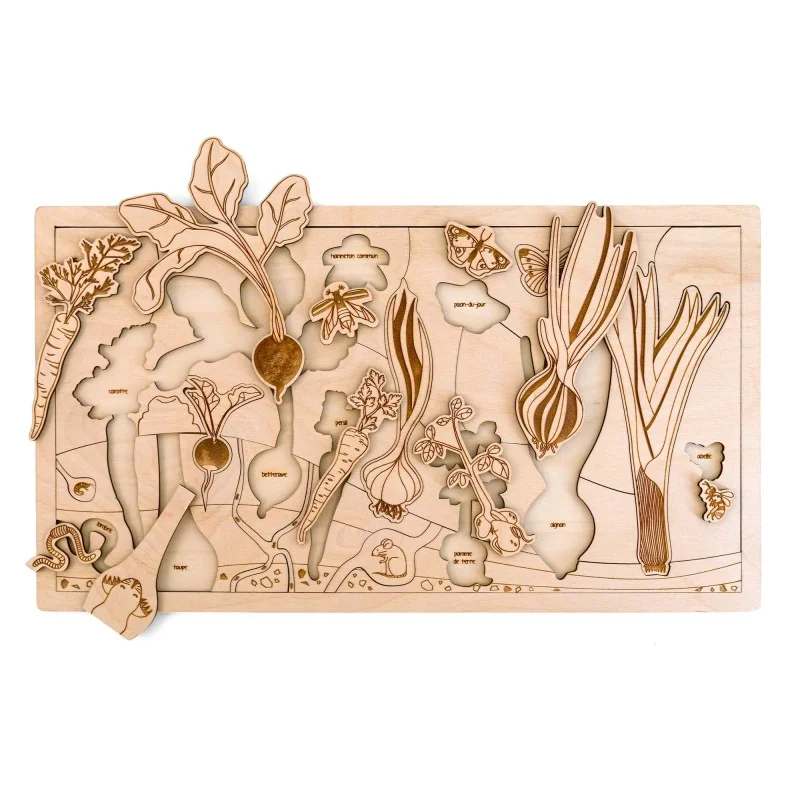 Puzzle éducatif en bois - Les légumes et insectes du jardin